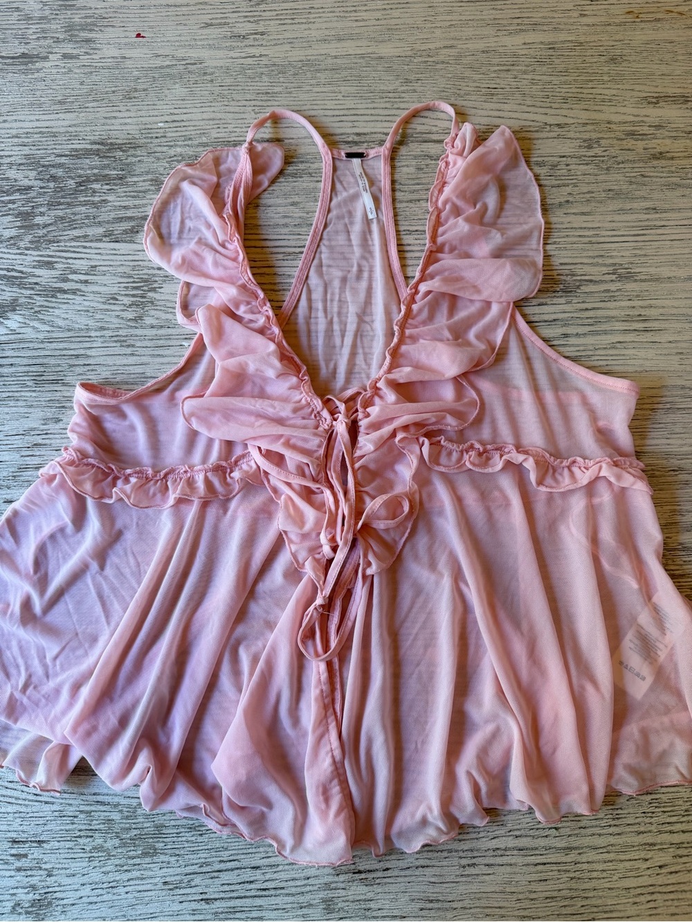 Free People Pink Sheer Ruffle Tie Front Tank Top NWOT small
